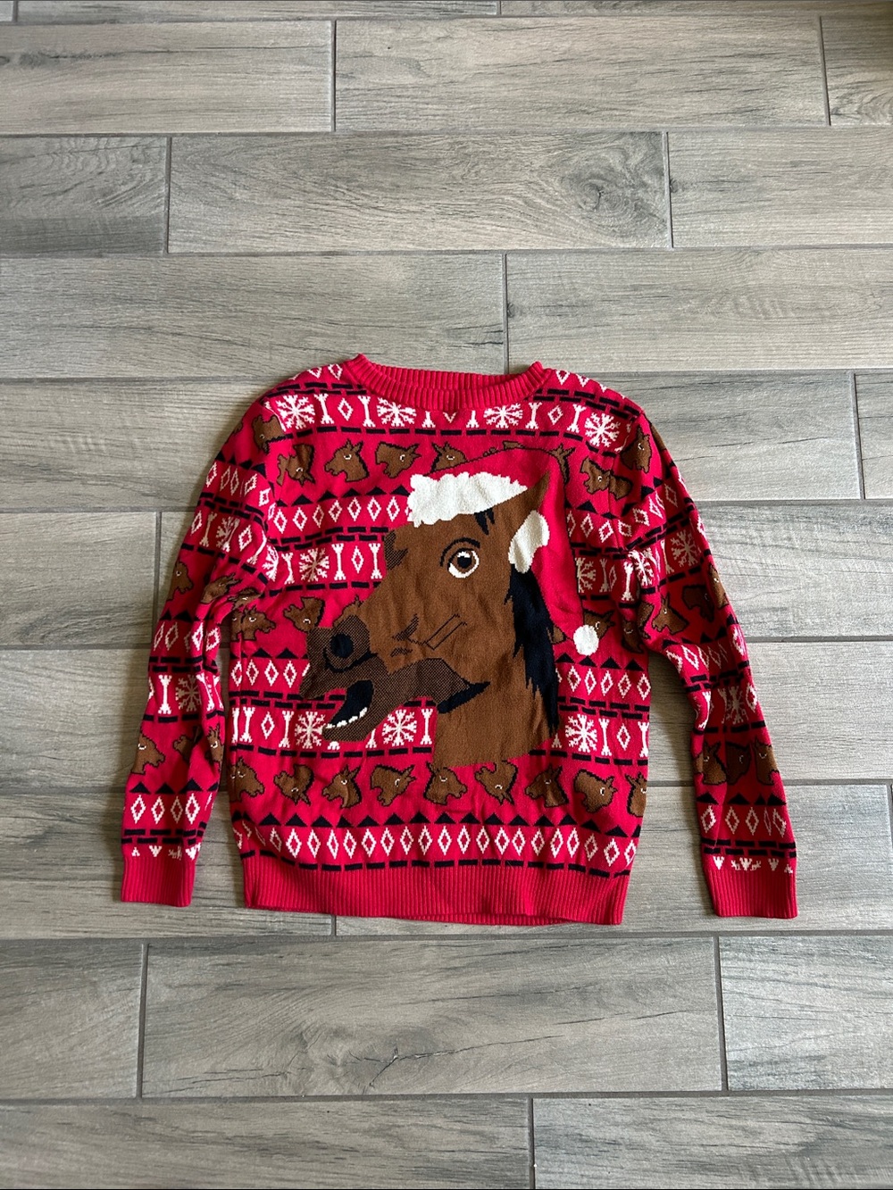 Holiday Red Horse Knit Sweater - ugly Christmas sweater